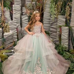 Mint lila Blumenmädchen Kleid aus Spitze flieder für besonderen Anlass Brautjungfer Party Hochzeit Festzug Erstkommunion Fotoshooting Weihnachten