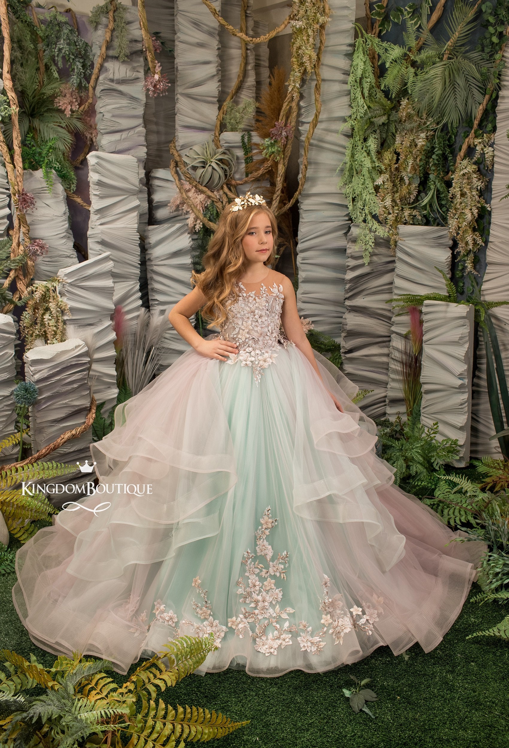 Mint Lilac Lace Tulle Formal Flower Girl Dress for Special Occasion Bridesmaid Party Wedding Pageant First Communion Photoshoot Christmas