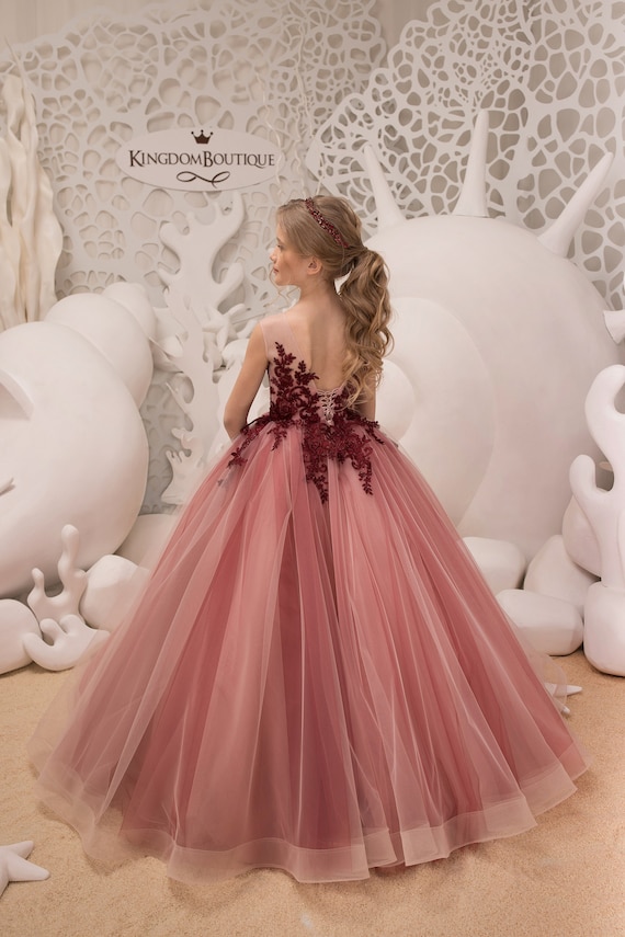 Rose neck net frock # burgundy # flower girl dresses | Girls dresses, Burgundy  flower girl dress, Flower girl dresses