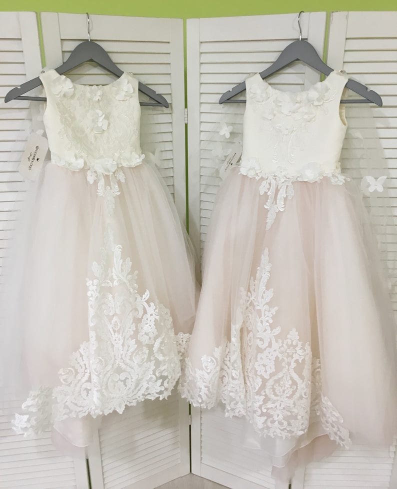 ivory and blush pink flower girl dress