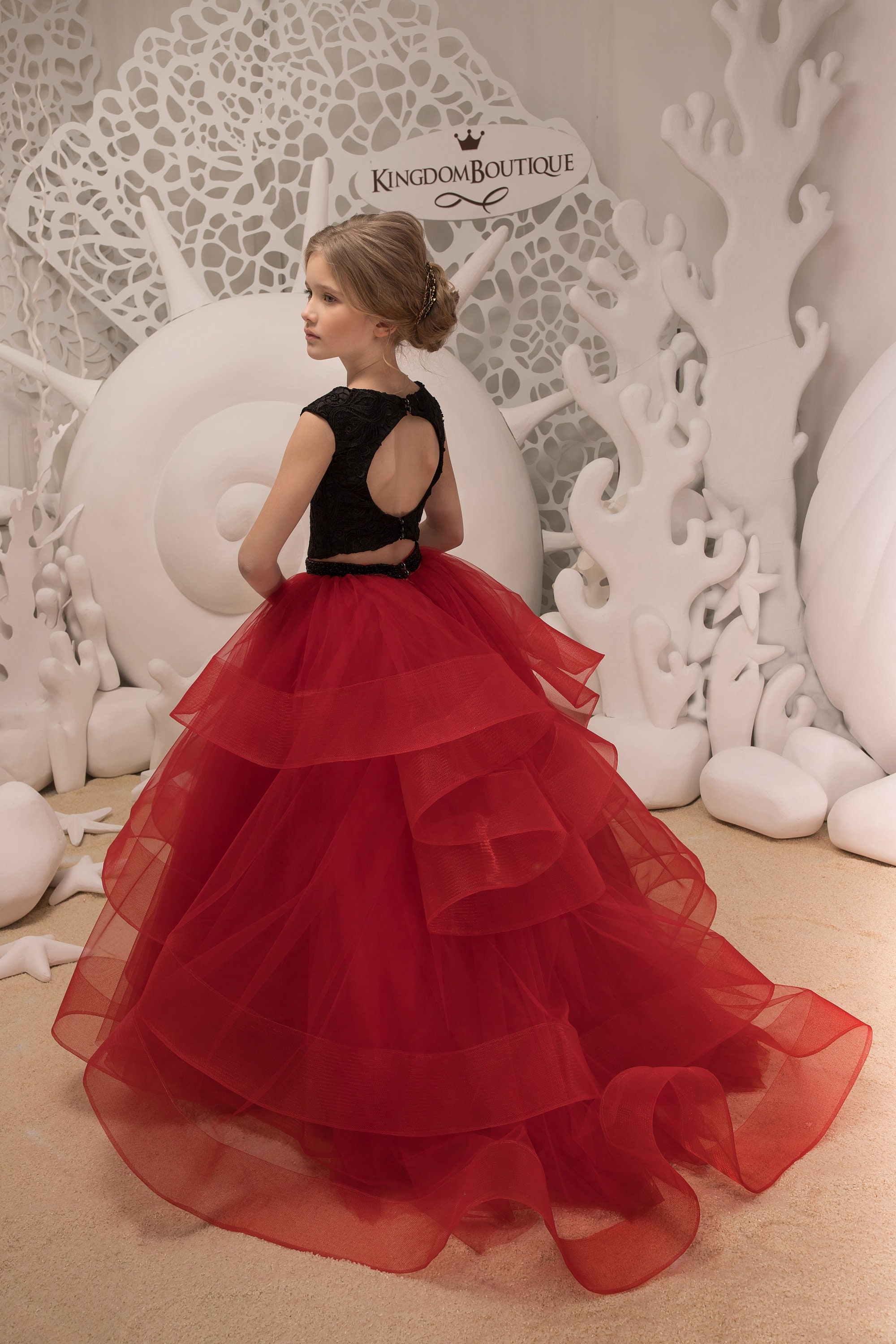 black and red tulle dress Gothic Black and Red Wedding Dresses with Rose Tulle Size 24W / Red