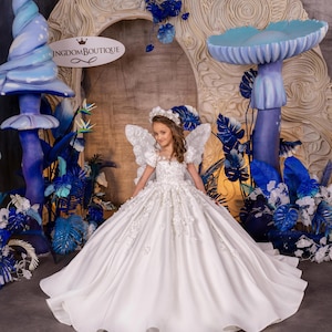 Blumenmädchen Kleid, Tüll Blumenmädchen Kleid, Blumenmädchen Kleid aus Spitze, Elfenbein Blumenmädchen Kleid, Erstkommunion Kleid, Junior Brautjungfer Kleid