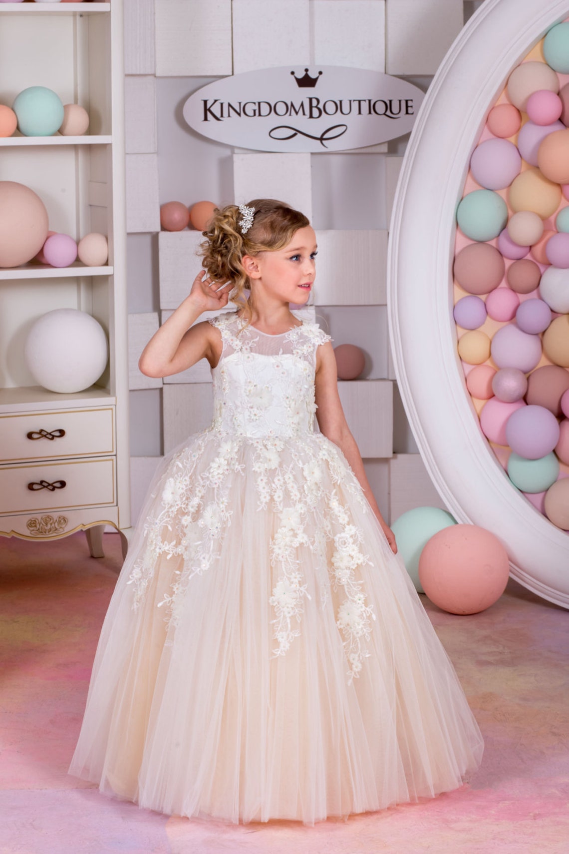 Ivory and Blush Tulle Flower Girl Dress Birthday Wedding Etsy