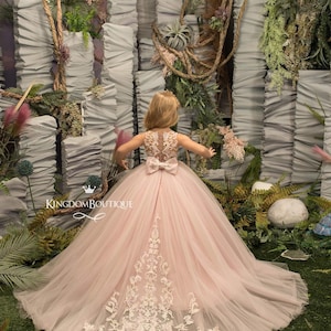 Blush Rosa Spitze Tüll formelle Blumenmädchen Kleid für besonderen Anlass Brautjungfer Party Hochzeit Festzug Geburtstag Fotoshooting Weihnachten