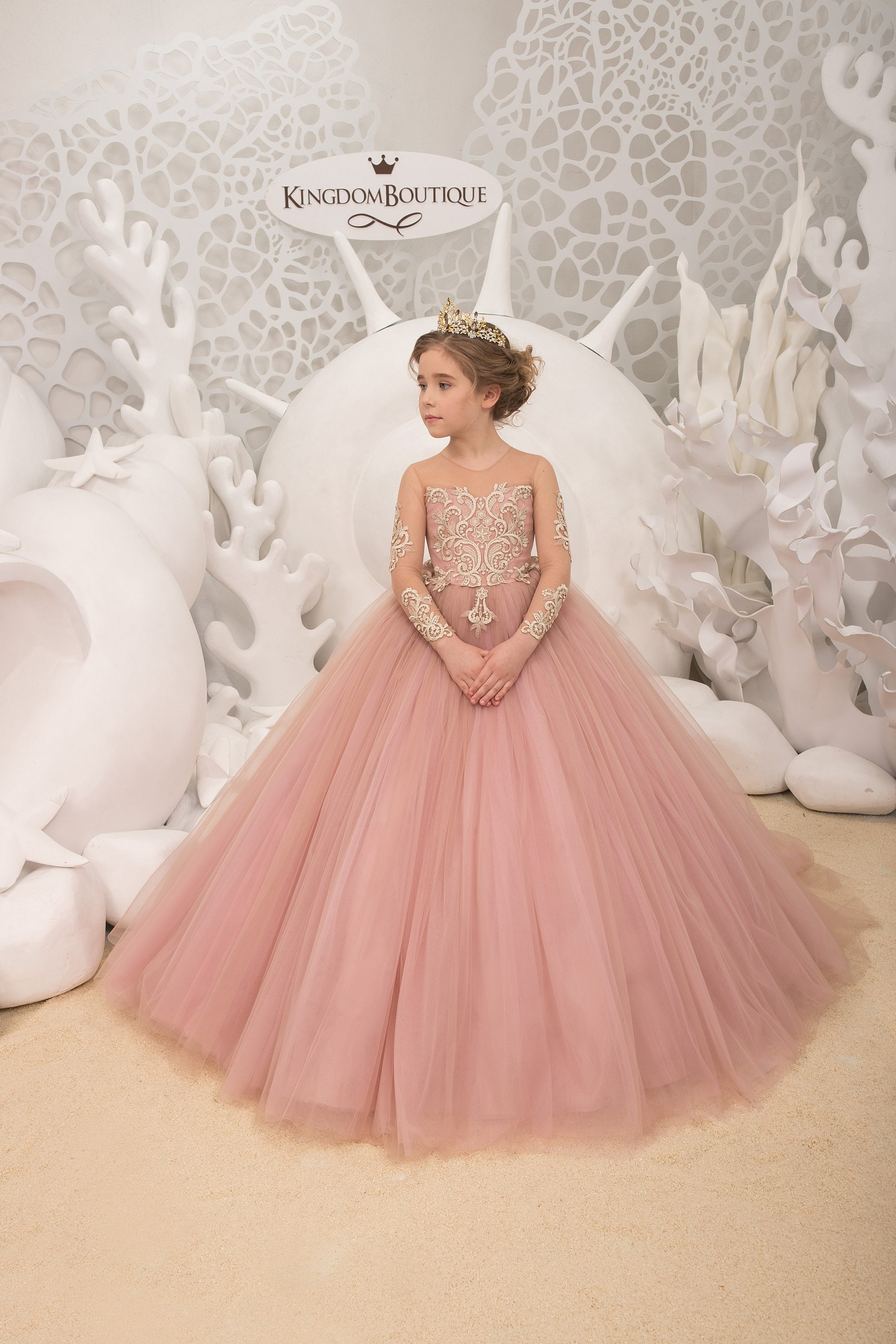 Blush Pink Gold Lace Tulle Long Sleeve Formal Flower Girl - Etsy Blush Pink Gold Lace Tulle Long Sleeve Formal Flower Girl - Etsy