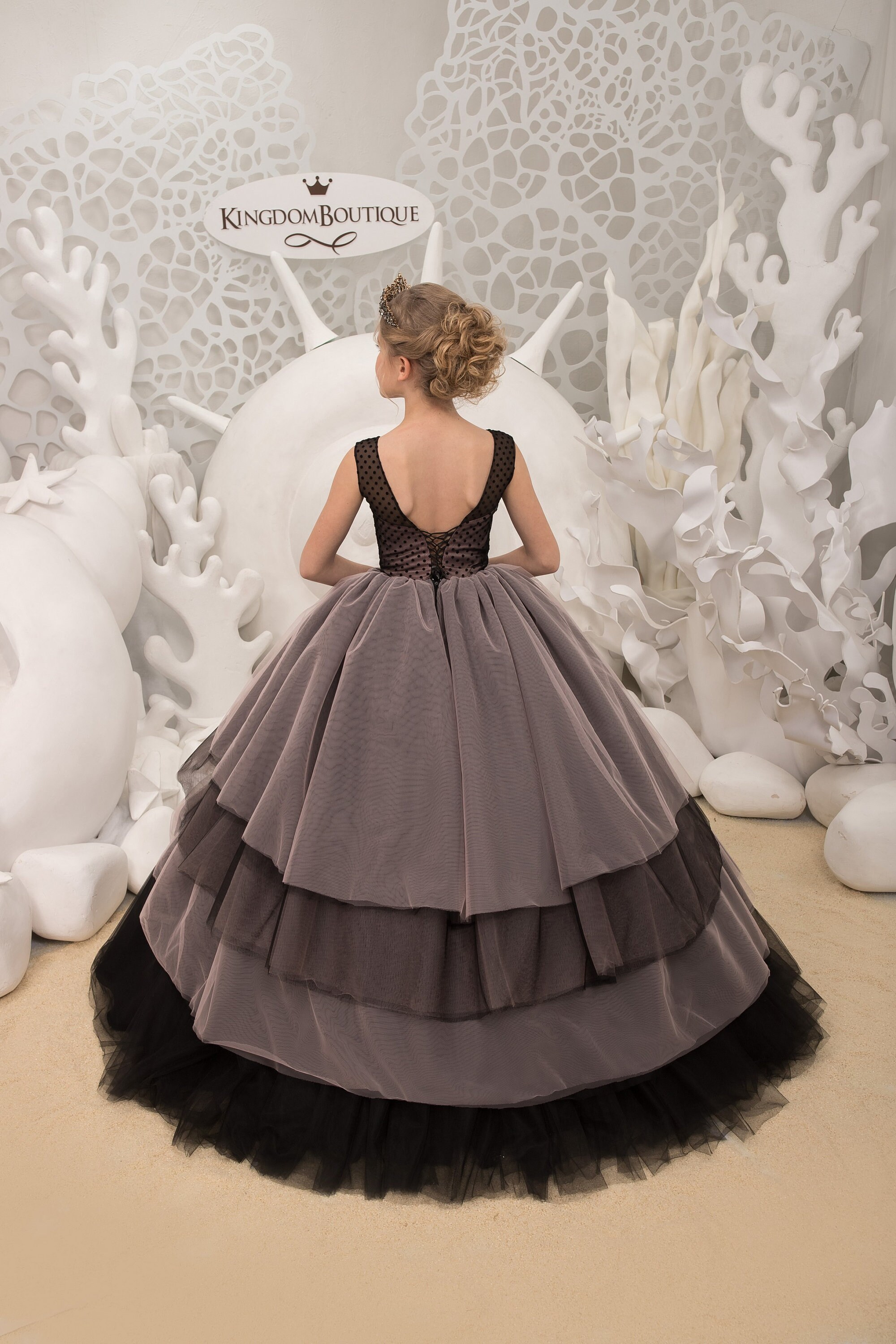 Black and Gold Flower Girl Dress Birthday Wedding Party Etsy UK