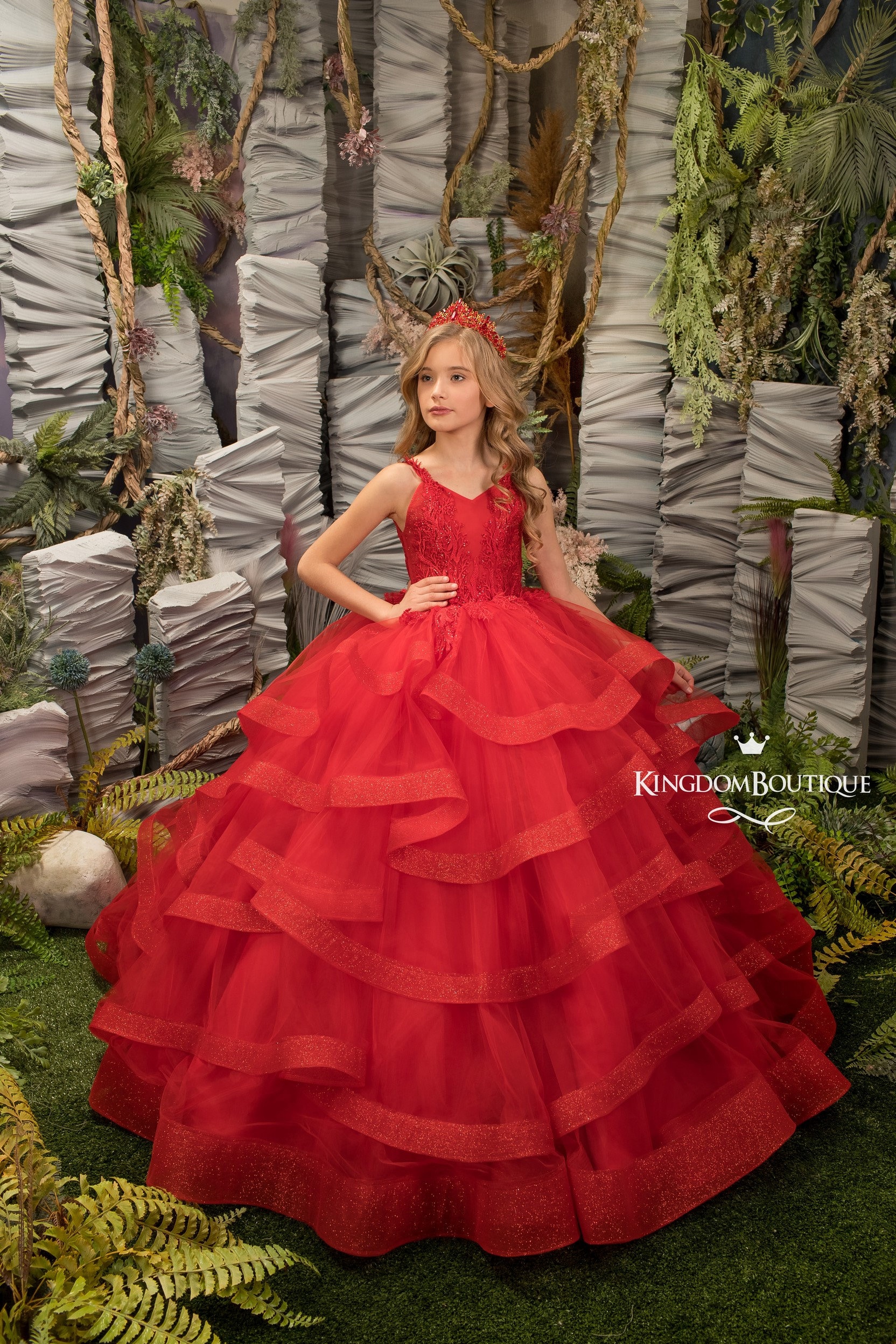 Vestido de niña flores de tul de encaje rojo para ocasiones - México