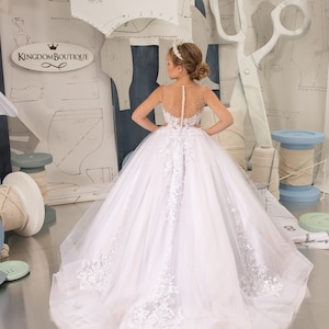 Blumenmädchen Kleid, Tüll Blumenmädchen Kleid, Blumenmädchen Kleid aus Spitze, Weiß und blush rosa Kleid, Erstkommunion Kleid, Junior Brautjungfer Kleid