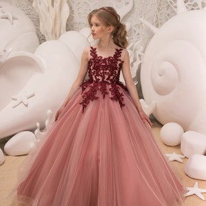 Flower girl dresses store white and burgundy