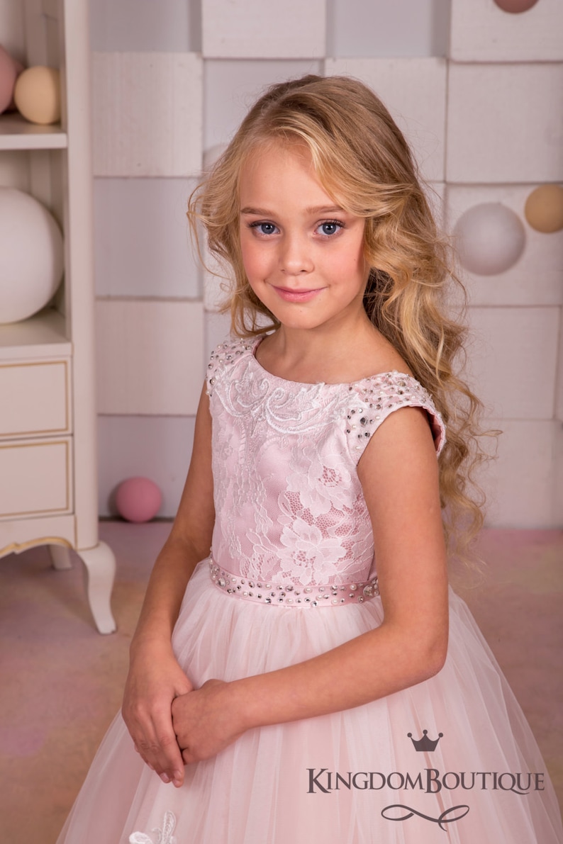 Blush Pink Lace Tulle Flower Girl Dress Wedding party Etsy