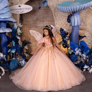 Blumenmädchen Kleid, Tüll Blumenmädchen Kleid, Blumenmädchen Kleid aus Spitze, Pfirsich Blumenmädchen Kleid, Erstkommunion Kleid, Junior Brautjungfer Kleid