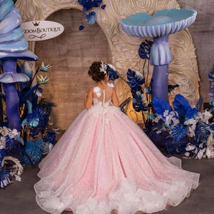 Blumenmädchen Kleid, Tüll Blumenmädchen Kleid, Blumenmädchen Kleid aus Spitze, Elfenbein und rosa Kleid, Erstkommunion Kleid, Junior Brautjungfer Kleid