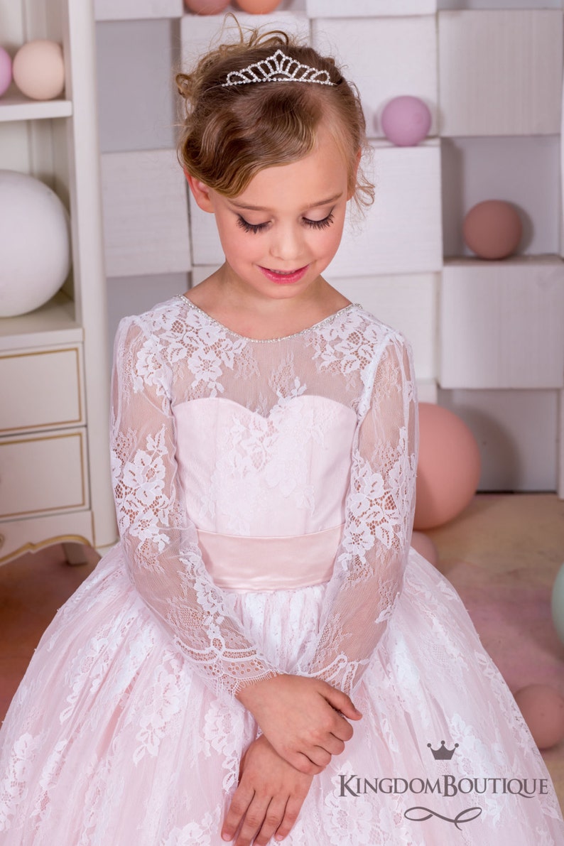 Blush Lace Tulle Flower Girl Dress Wedding party Holiday Etsy