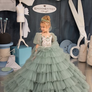 Blumenmädchenkleid, Tüll Blumenmädchenkleid, Spitze Blumenmädchenkleid, Pistazie Grün Blumenmädchenkleid, Hochzeitsfestkleid, Brautjungfernkleid