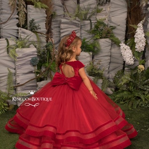 Roter Samt-Tüll Blumenmädchen Kleid für besonderen Anlass Brautjungfer Party Hochzeit Festzug Geburtstag Fotoshooting Weihnachten