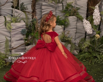Red Flower Girl Dress Pageant Wedding Baby Party Birthday Fancy Christmas Formal 