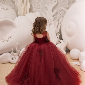 Maroon Flower Girl Dress Birthday Wedding party Bridesmaid Holiday Maroon Lace Flower Girl Dress 21-076 image 5