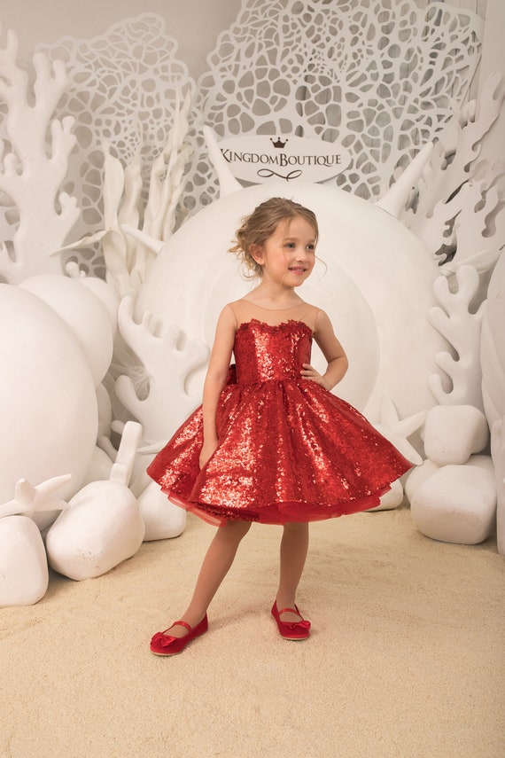 Vestido de niña de las flores con lentejuelas rojas Etsy