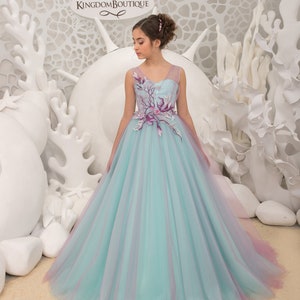 Mint and Purple Flower Girl Dress - Birthday Wedding party Bridesmaid Holiday Mint and Purple Flower Girl Dress 21-141