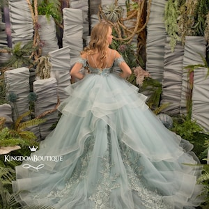 Mint Spitze Tüll formelle Blumenmädchen Kleid für besonderen Anlass Brautjungfer Party Hochzeit Festzug erste Kommunion Fotoshooting Weihnachten.