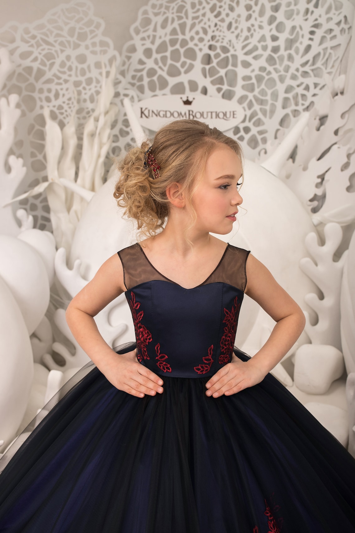 Navy Blue Lace Tulle Formal Flower Girl Dress for Special - Etsy