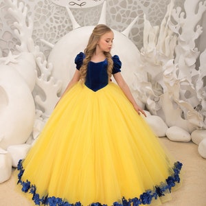 Schneewittchen Samt Tüll Blumenmädchen Kleid für besondere Anlässe Brautjungfer Party Hochzeit Festzug Geburtstag Fotoshooting Weihnachten