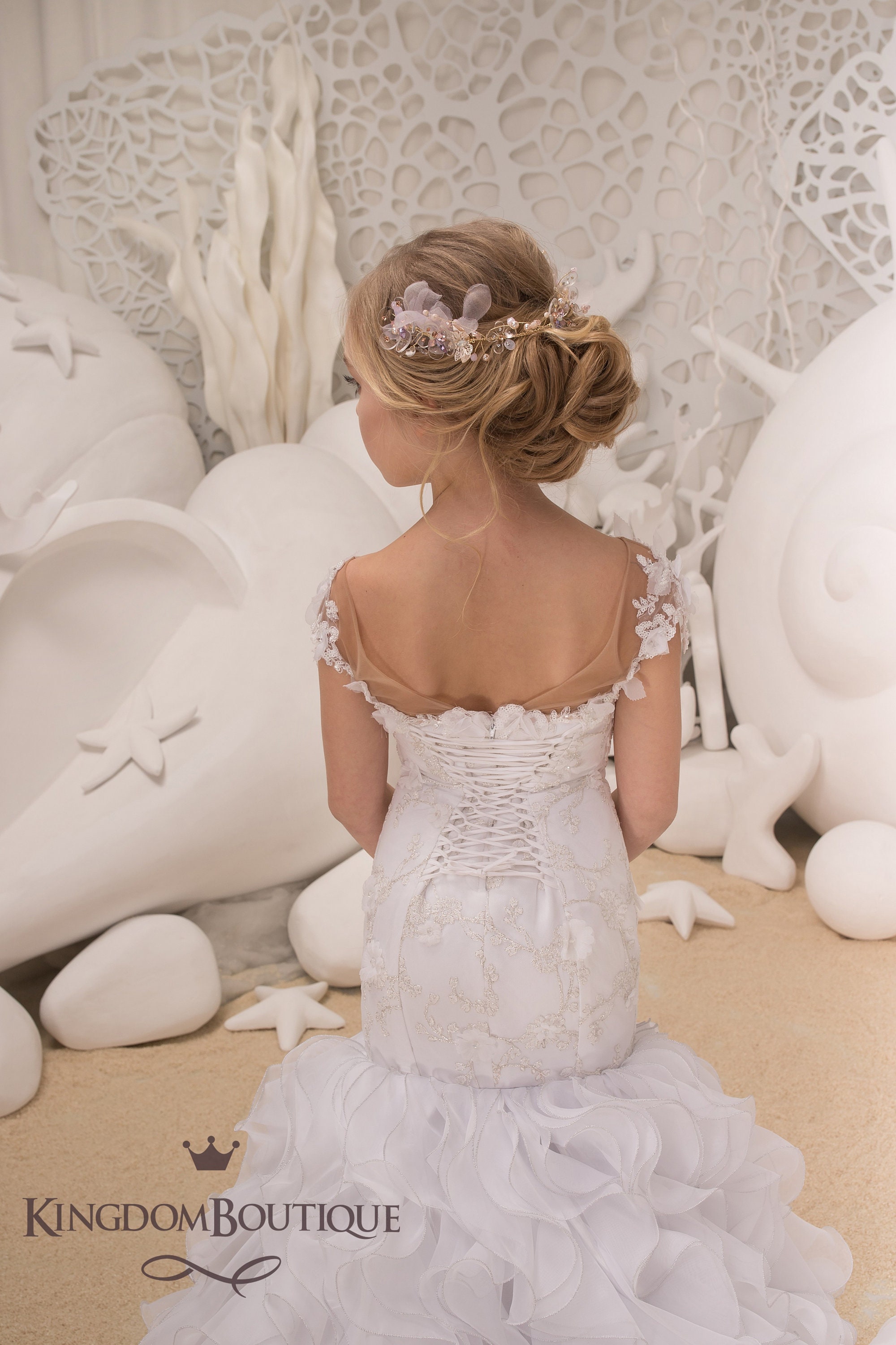 Floral Tulle Flowergirl Dress - White