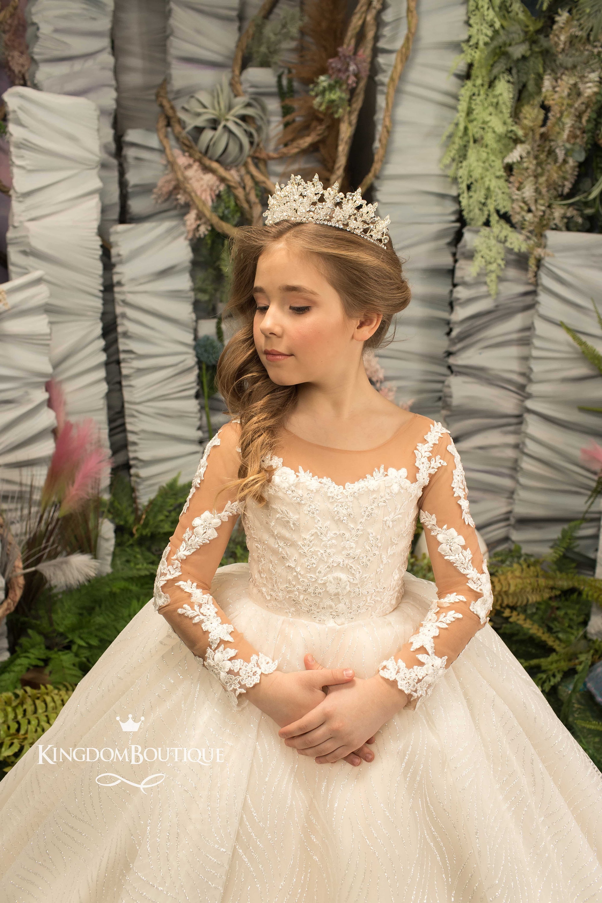 Short Sleeves First Communion Flower Girl Gown PR112 Sparkly Gowns