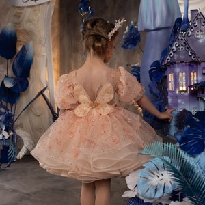 Blumenmädchen Kleid, Tüll Blumenmädchen Kleid, Blumenmädchen Kleid aus Spitze, Pfirsich Blumenmädchen Kleid, Erstkommunion Kleid, Junior Brautjungfer Kleid