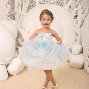 Hellblaues Blumenmädchen Kleid aus Elfenbein Ivory Spitze Tüll für besonderen Anlass Brautjungfer Party Hochzeit Festzug Geburtstag Fotoshooting Weihnachten