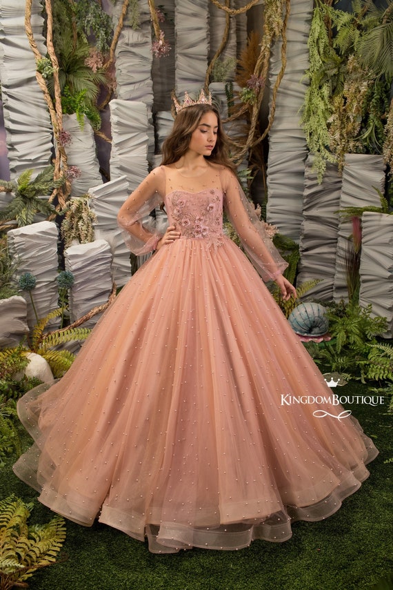 Blush Pink Flower Girl Dress Cappuccino Lace Tulle Long Sleeves Dredd for Special Occasion Etsy Canada