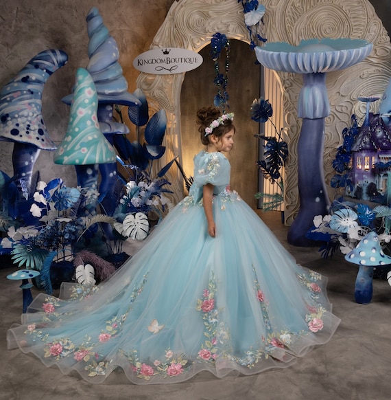 Fancy Dress, Tulle Fancy Dress, Lace Fancy Dress, Blue Fancy Dress, First Communion Dress, Junior Bridesmaid Dress