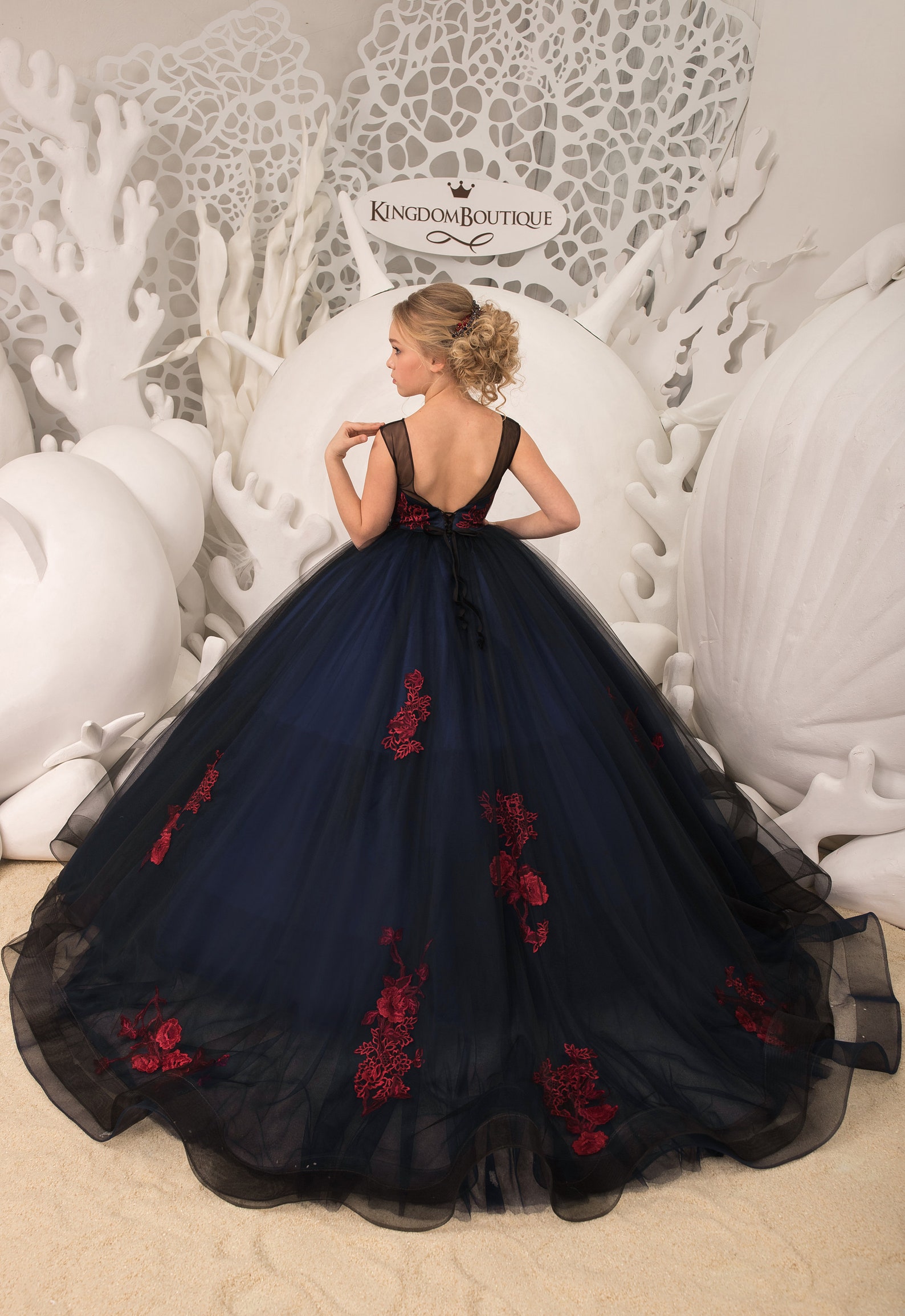 Navy Blue Lace Tulle Formal Flower Girl Dress for Special - Etsy