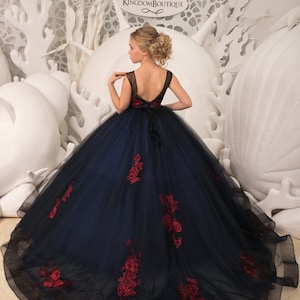Marineblau Spitze Tüll formale Blumenmädchen Kleid für besondere Gelegenheit Brautjungfer Party Hochzeit Festzug Geburtstag Fotoshooting Weihnachten