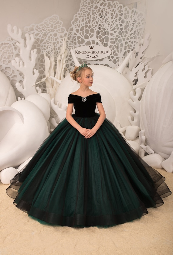 blue dress for baby girl Honey Couture VERA Emerald Green & Black Tie Up Formal Dress main image 0