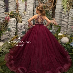Kastanienbraun und Mint Spitze Tüll lange Ärmel Blumenmädchen Kleid für besondere Anlässe Brautjungfer Party Hochzeit Festzug Erstkommunion Fotoshooting