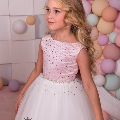 IGirlDress Floral Lace Flower Girl Dress With Cubic Belt - Christmas, Easter, Holiday Dress For Girls Size 2-14