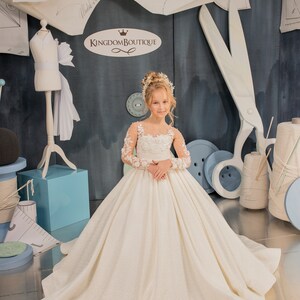 Blumenmädchenkleid, Tüll Blumenmädchenkleid, Spitze Blumenmädchenkleid, Champagner Hochzeitskleid, Erstkommunion Kleid, Junior Brautjungfernkleid