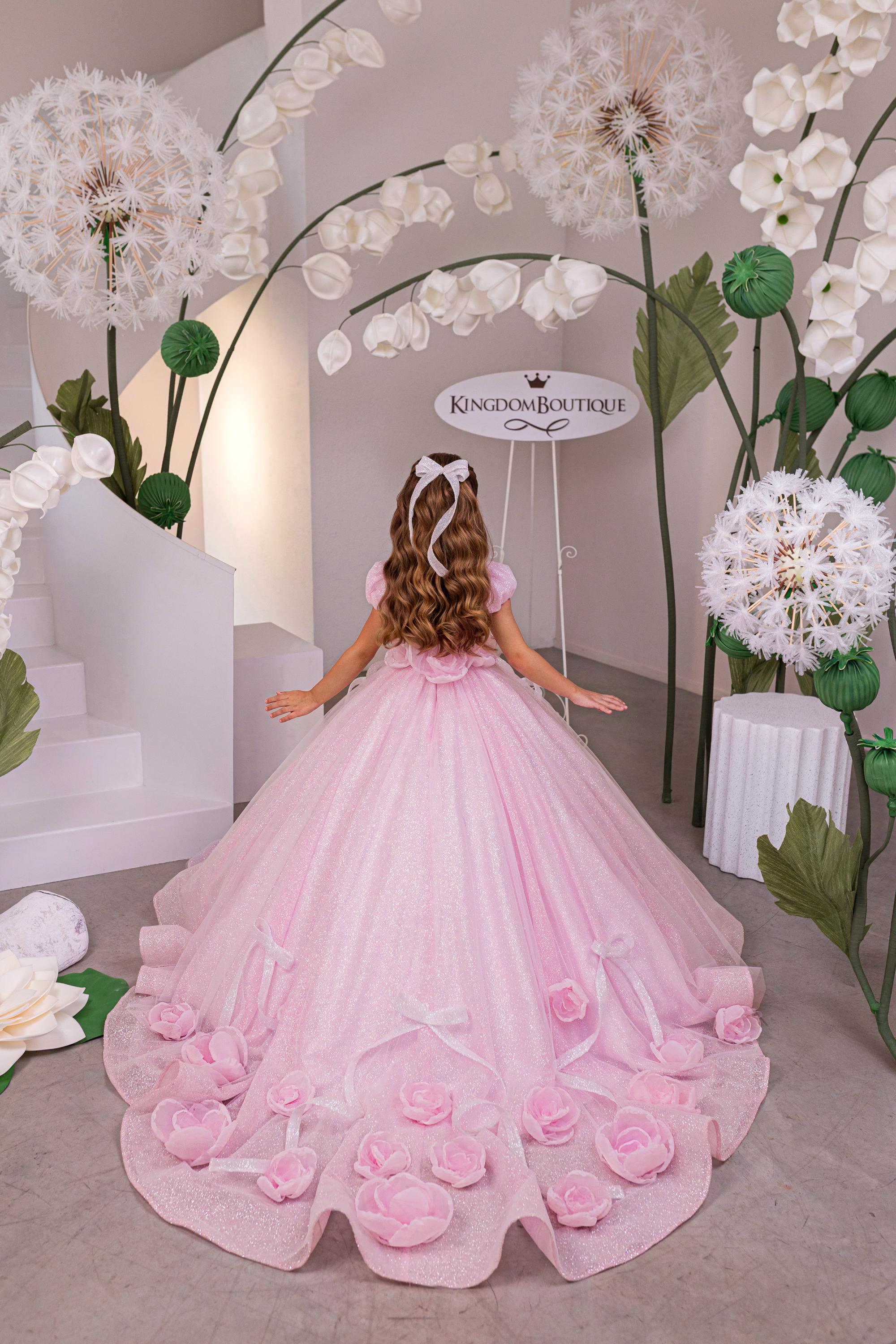 baby pink flower girl dresses Ball Gown Blush 3D Flowers Tulle Wedding Flower Girl Dress Kids Party Dress 3T