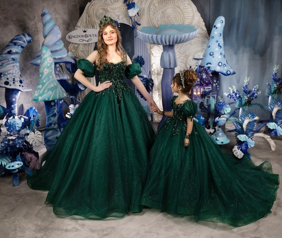 Fancy Dress, Tulle Fancy Dress, Lace Fancy Dress, Green Fancy Dress, First Communion Dress, Junior Bridesmaid Dress