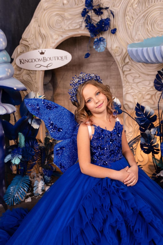 blue fancy dress Fancy dress, Tulle Fancy dress, Lace Fancy dress, Royal blue girl dress, First communion dress, Junior bridesmaid dress