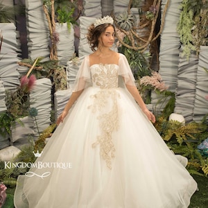 Elfenbein und Gold Spitze Tüll formale Blumenmädchen Kleid für besondere Gelegenheit Brautjungfer Party Hochzeit Festzug Geburtstag Erstkommunion Fotoshooting