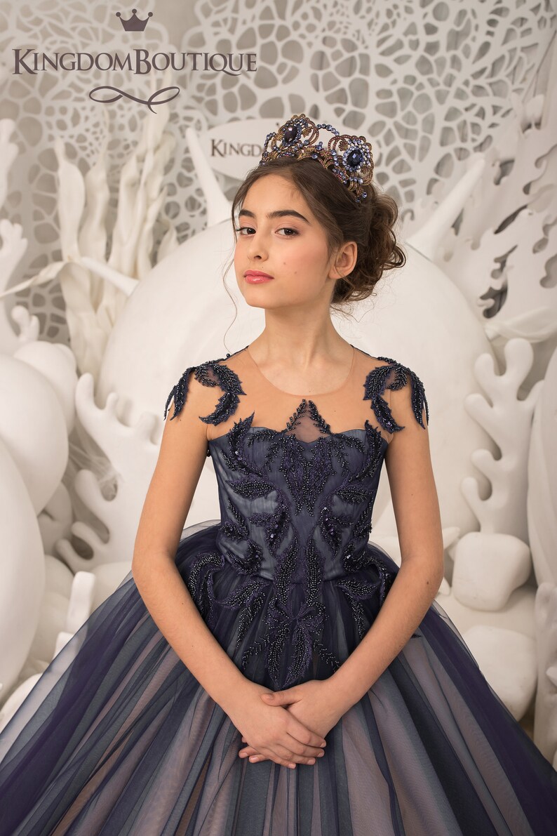 Navy Blue and Blush Lace Tulle Flower Girl Dress for Special Etsy UK