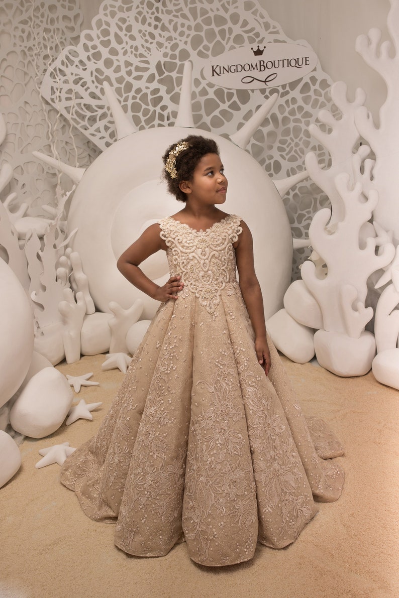 Gold Flower Girl Dress Birthday Bridesmaid Wedding Party Etsy