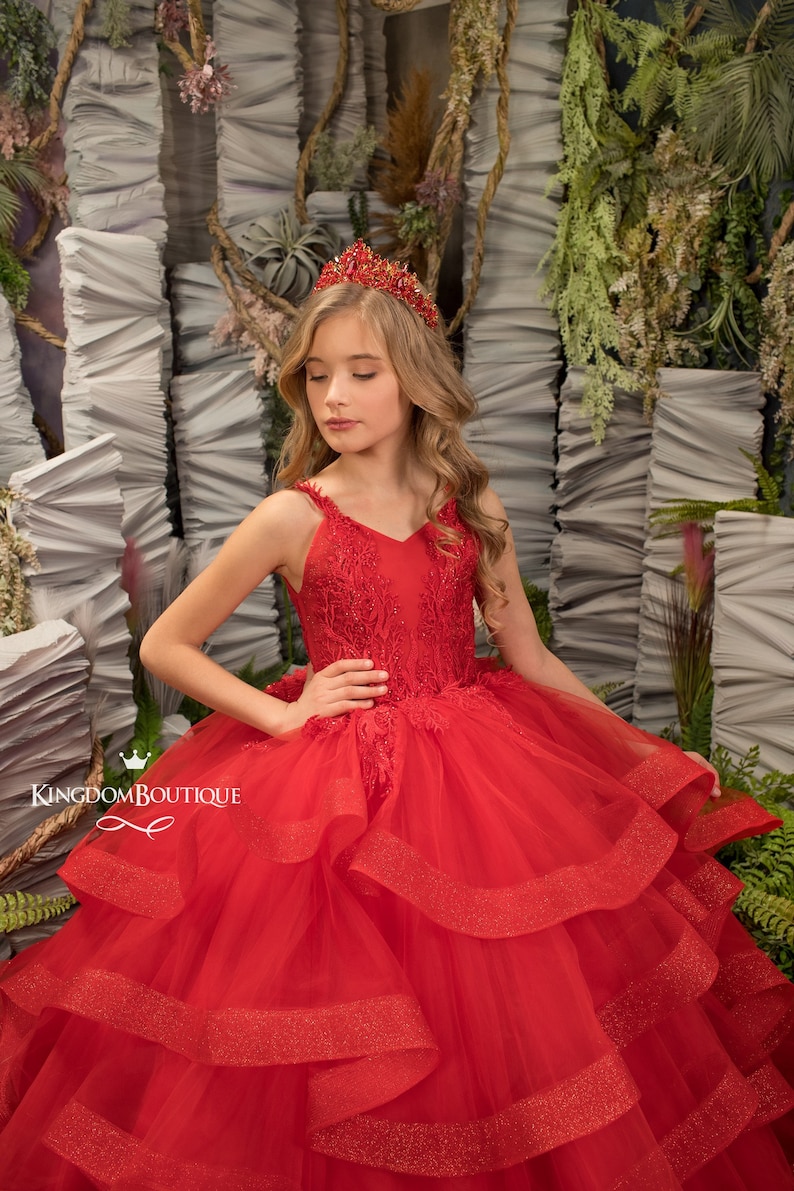 Rote Spitze Tüll Blumenmädchen Kleid für besonderen Anlass ...