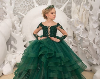 green emerald velvet dress Glitter Illusion Off-The-Shoulder Emerald Ball Gown 7029 4 / Emerald (DarkGreen) main image 1