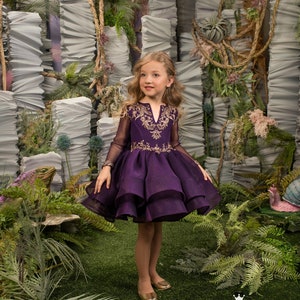 Lila Spitze Tüll lange Ärmel Blumenmädchen Kleid für besonderen Anlass Brautjungfer Party Hochzeit Festzug erste Kommunion Fotoshooting Weihnachten