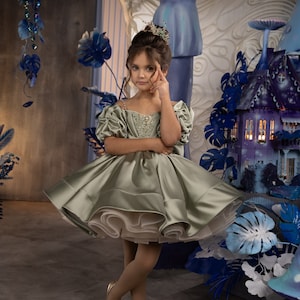 Blumenmädchen Kleid, Tüll Blumenmädchen Kleid, Blumenmädchen Kleid, grünes Blumenmädchen Kleid, Erstkommunion Kleid, Junior Brautjungfer Kleid