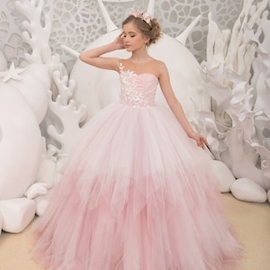 Elfenbein und Blush Pink Spitze Tüll formale Blumenmädchen Kleid für besondere Anlässe Brautjungfer Party Hochzeit Festzug Fotoshooting Geburtstag