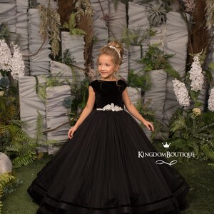 Schwarz Samt Tüll Blumenmädchen Kleid für besondere Anlässe Brautjungfer Party Hochzeit Festzug Geburtstag Fotoshooting Weihnachten